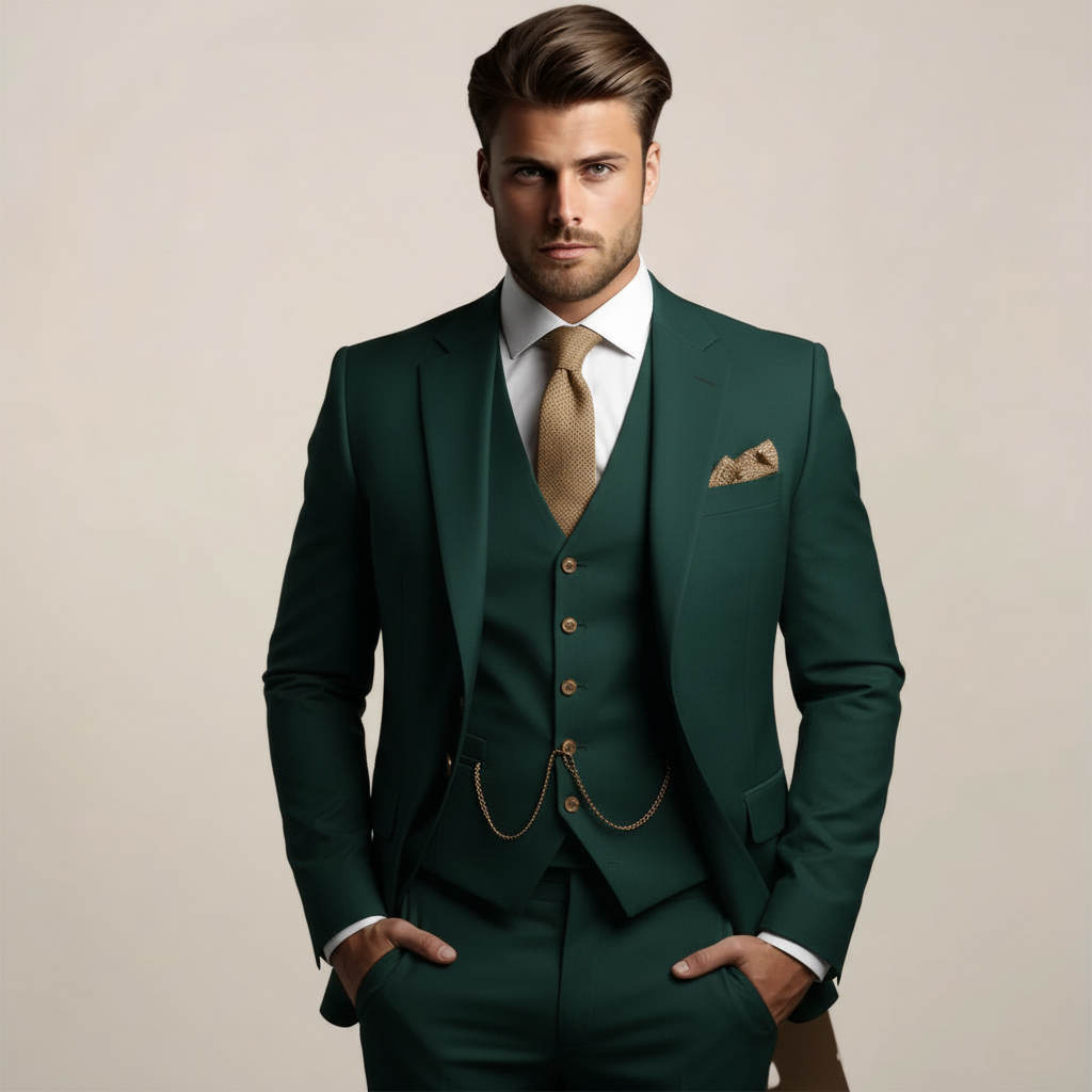 Oddychający, trzyczęściowy garnitur ślubny męski – szyty na miarę, formalna moda wiosenna