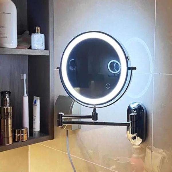 Lusterko do makijażu LumiReflect Premium LED | Powiększające lusterko ścienne z ładowaniem i regulowanym oświetleniem