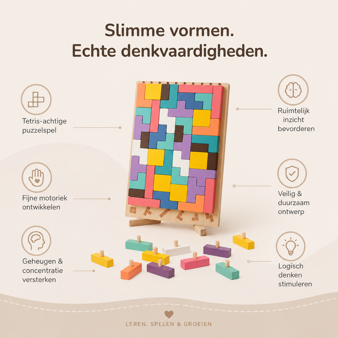 Drewniane puzzle układanka Tetris Montessori – zabawka edukacyjna