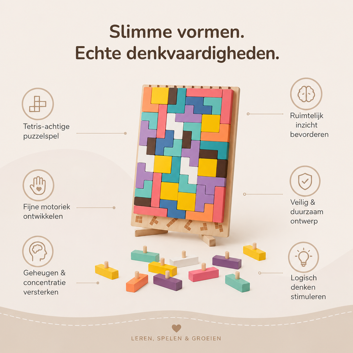 Drewniane puzzle układanka Tetris Montessori – zabawka edukacyjna