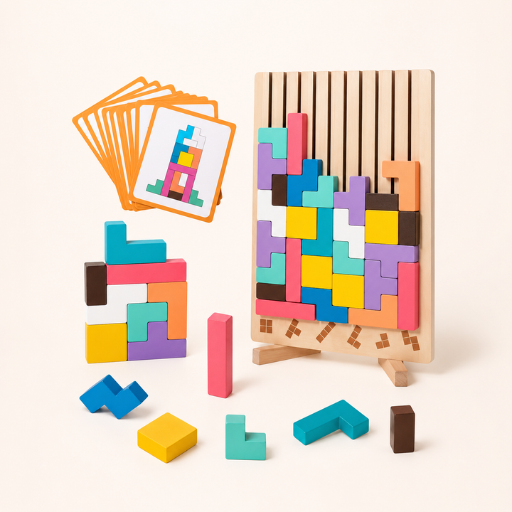 Drewniane puzzle układanka Tetris Montessori – zabawka edukacyjna