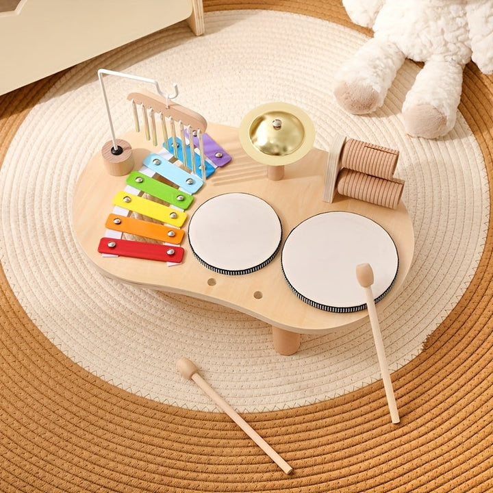 Drewniany stolik muzyczny Montessori – wszystko w jednym zestaw instrumentów muzycznych dla dzieci