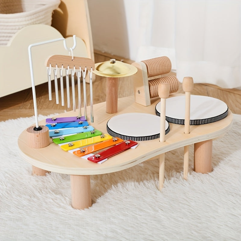 Drewniany stolik muzyczny Montessori – wszystko w jednym zestaw instrumentów muzycznych dla dzieci
