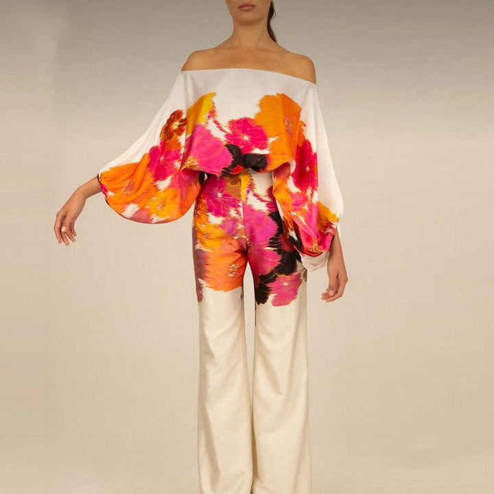 Kobiece satynowe 2-częściowe zestaw w stylu off-shoulder