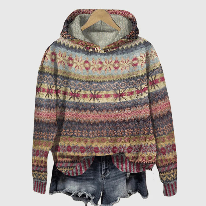 Vintage-Inspirowany Hoodie Fair Isle dla Kobiet