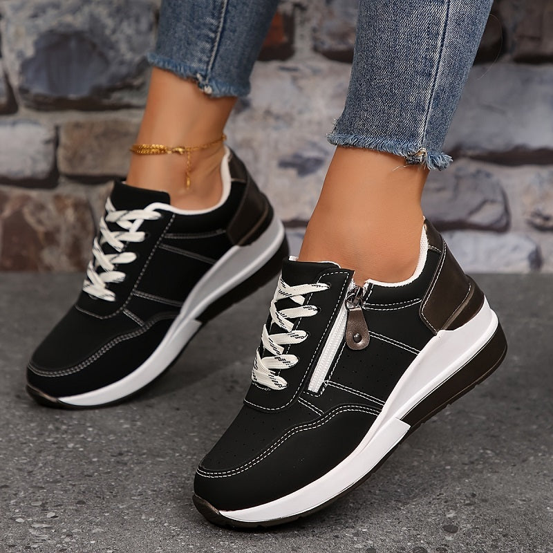 Ortopedyczne sneakersy damskie | Koturnowa podeszwa z zamkiem i sznurowaniem