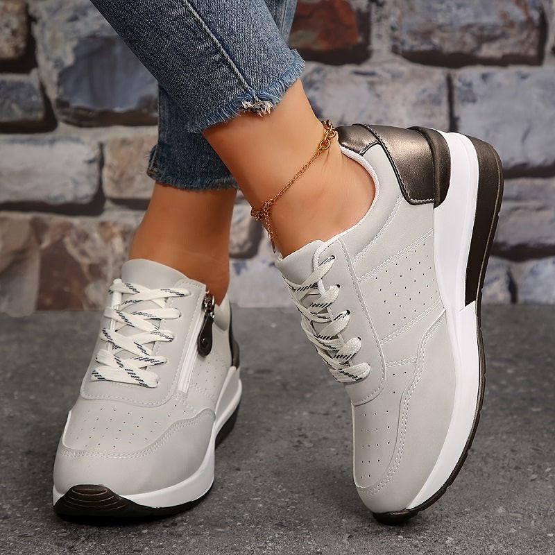 Ortopedyczne sneakersy damskie | Koturnowa podeszwa z zamkiem i sznurowaniem
