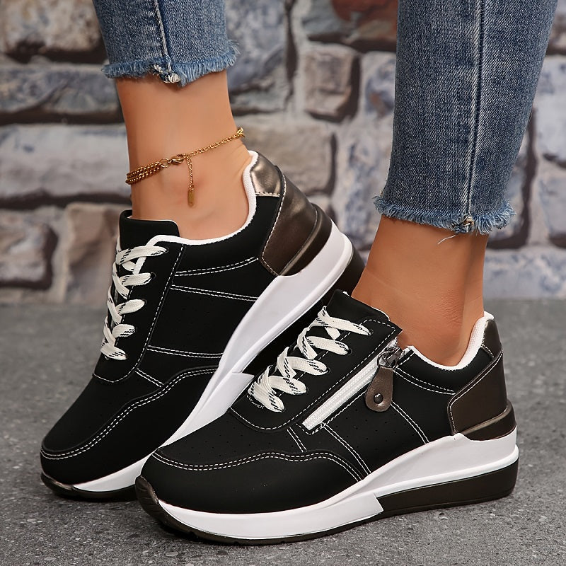 Ortopedyczne sneakersy damskie | Koturnowa podeszwa z zamkiem i sznurowaniem