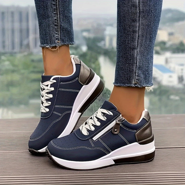 Ortopedyczne sneakersy damskie | Koturnowa podeszwa z zamkiem i sznurowaniem