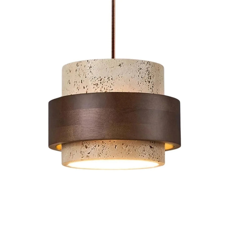 Orvina Wabi-Sabi Lampa Wisząca z Naturalnego Trawertynu w Kształcie Cylindra - Wyspa Kuchenna Japandi