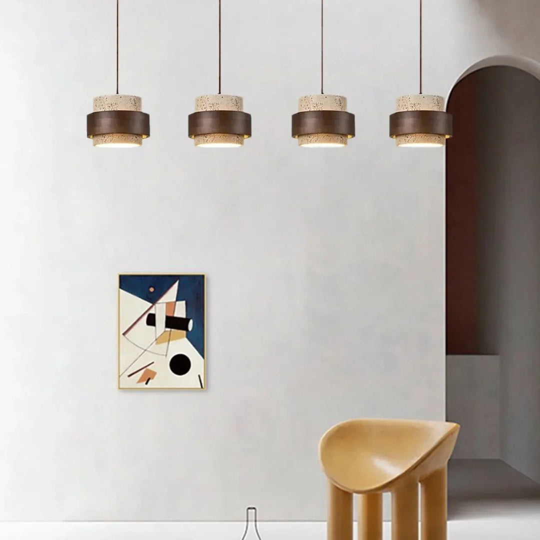 Orvina Wabi-Sabi Lampa Wisząca z Naturalnego Trawertynu w Kształcie Cylindra - Wyspa Kuchenna Japandi