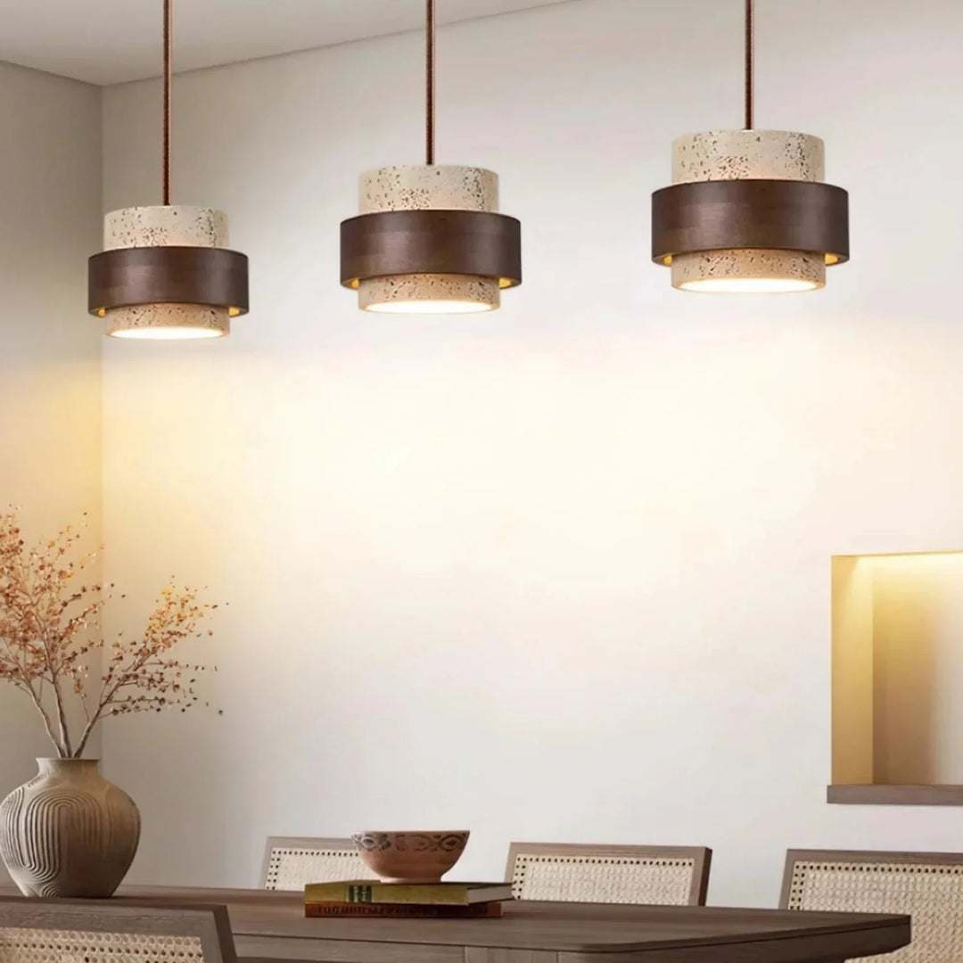 Orvina Wabi-Sabi Lampa Wisząca z Naturalnego Trawertynu w Kształcie Cylindra - Wyspa Kuchenna Japandi
