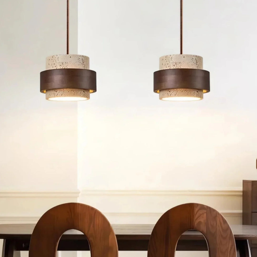 Orvina Wabi-Sabi Lampa Wisząca z Naturalnego Trawertynu w Kształcie Cylindra - Wyspa Kuchenna Japandi
