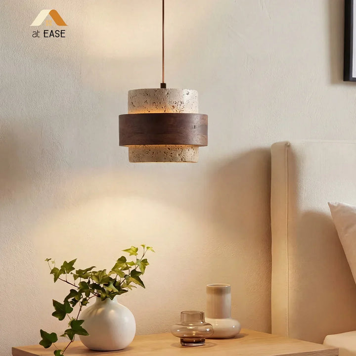 Orvina Wabi-Sabi Lampa Wisząca z Naturalnego Trawertynu w Kształcie Cylindra - Wyspa Kuchenna Japandi