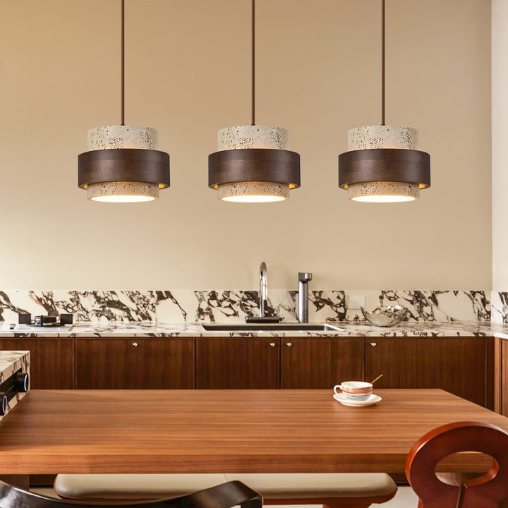 Orvina Wabi-Sabi Lampa Wisząca z Naturalnego Trawertynu w Kształcie Cylindra - Wyspa Kuchenna Japandi