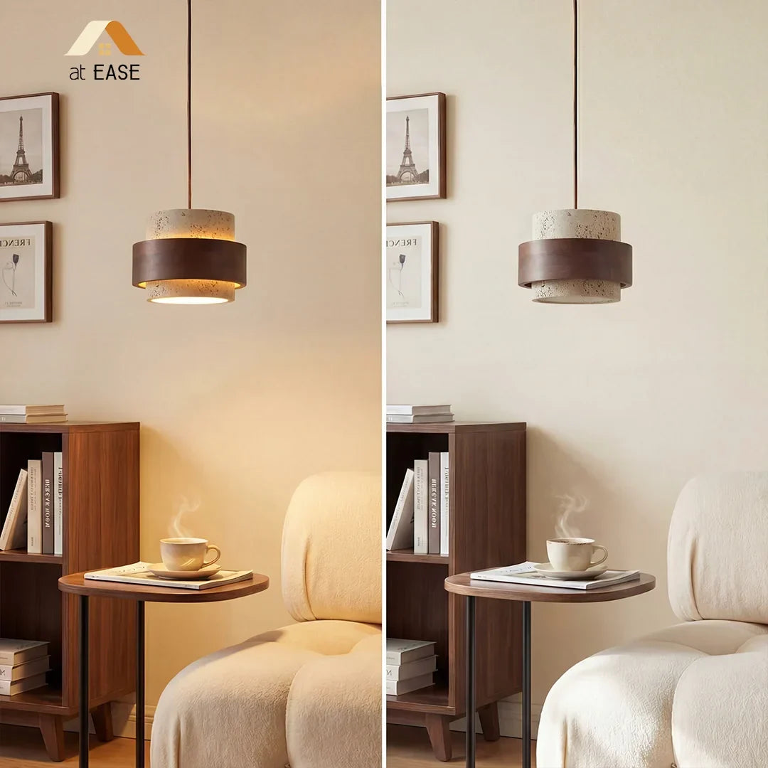Orvina Wabi-Sabi Lampa Wisząca z Naturalnego Trawertynu w Kształcie Cylindra - Wyspa Kuchenna Japandi