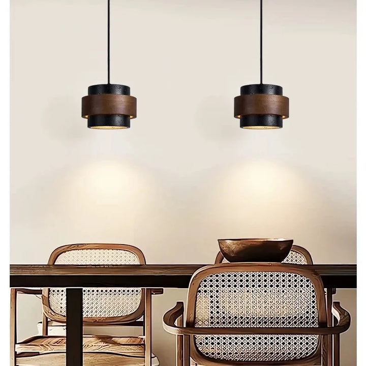 Orvina Wabi-Sabi Lampa Wisząca z Naturalnego Trawertynu w Kształcie Cylindra - Wyspa Kuchenna Japandi