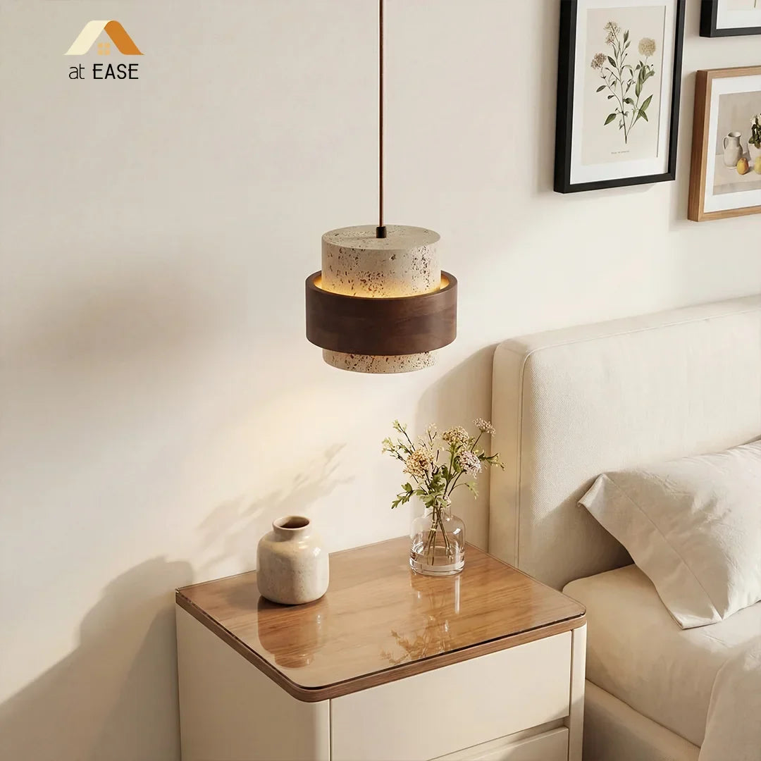 Orvina Wabi-Sabi Lampa Wisząca z Naturalnego Trawertynu w Kształcie Cylindra - Wyspa Kuchenna Japandi