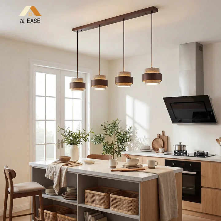 Orvina Wabi-Sabi Lampa Wisząca z Naturalnego Trawertynu w Kształcie Cylindra - Wyspa Kuchenna Japandi