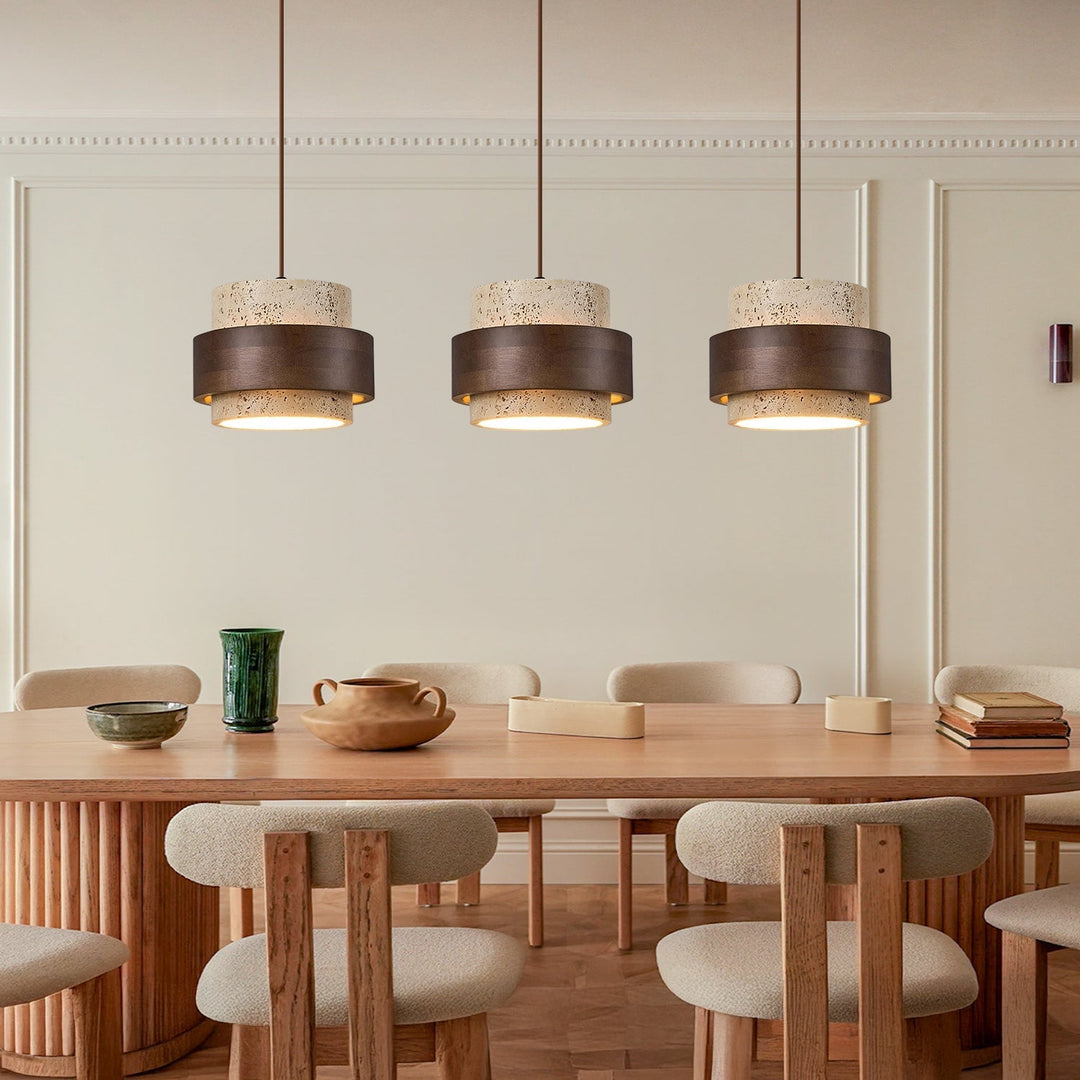 Orvina Wabi-Sabi Lampa Wisząca z Naturalnego Trawertynu w Kształcie Cylindra - Wyspa Kuchenna Japandi