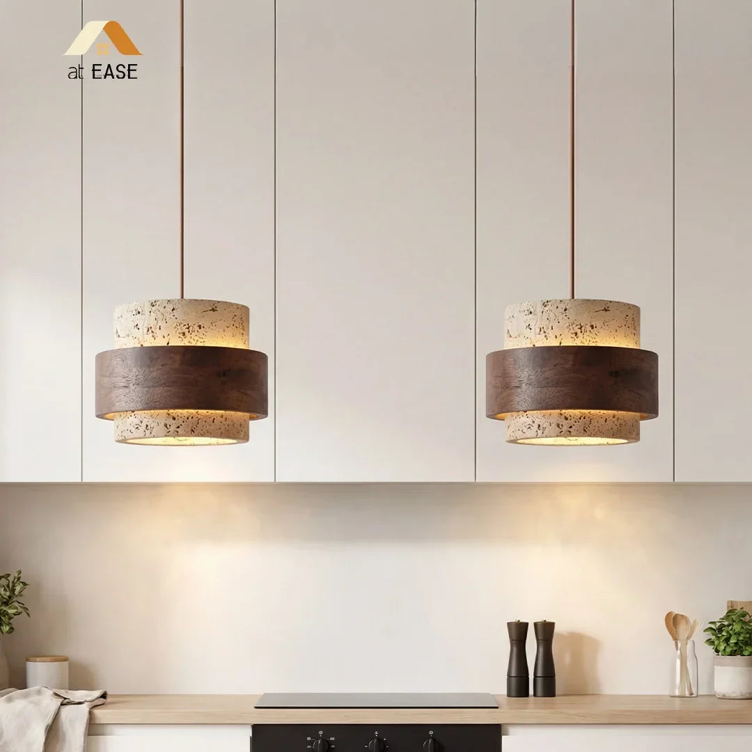 Orvina Wabi-Sabi Lampa Wisząca z Naturalnego Trawertynu w Kształcie Cylindra - Wyspa Kuchenna Japandi