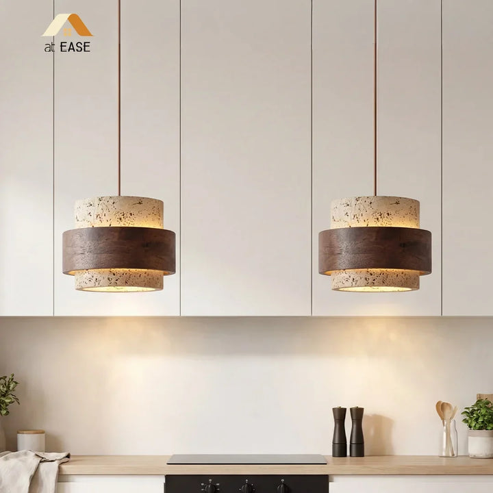Orvina Wabi-Sabi Lampa Wisząca z Naturalnego Trawertynu w Kształcie Cylindra - Wyspa Kuchenna Japandi