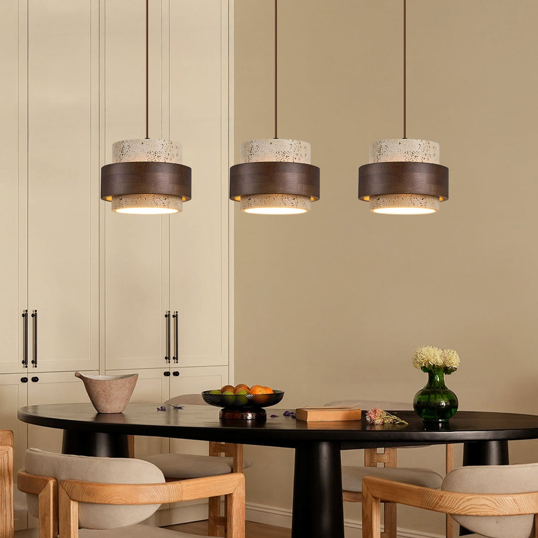 Orvina Wabi-Sabi Lampa Wisząca z Naturalnego Trawertynu w Kształcie Cylindra - Wyspa Kuchenna Japandi