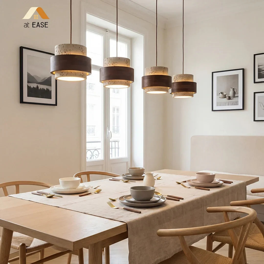 Orvina Wabi-Sabi Lampa Wisząca z Naturalnego Trawertynu w Kształcie Cylindra - Wyspa Kuchenna Japandi