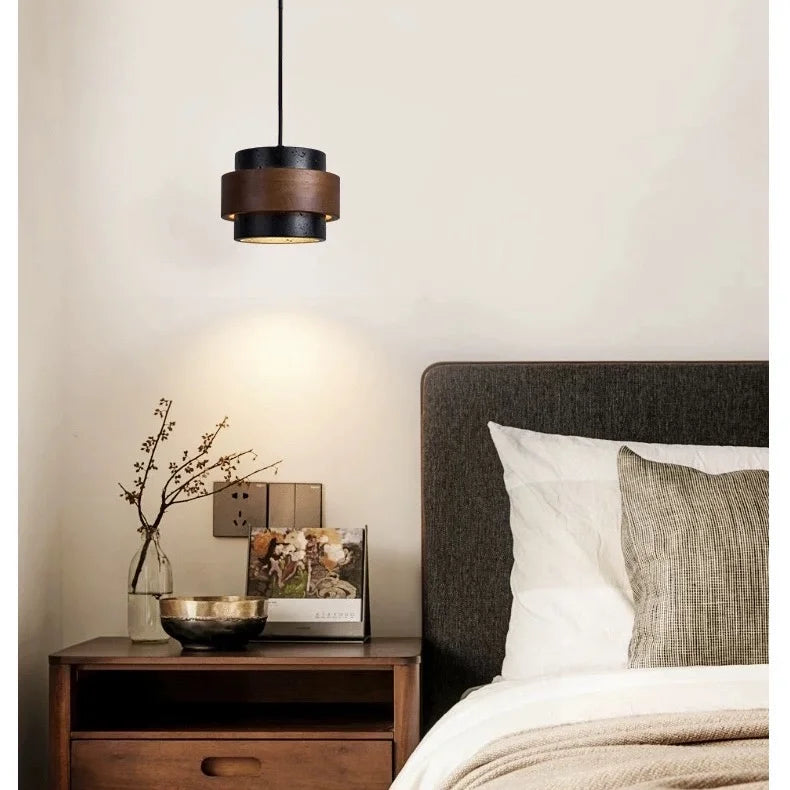 Orvina Wabi-Sabi Lampa Wisząca z Naturalnego Trawertynu w Kształcie Cylindra - Wyspa Kuchenna Japandi