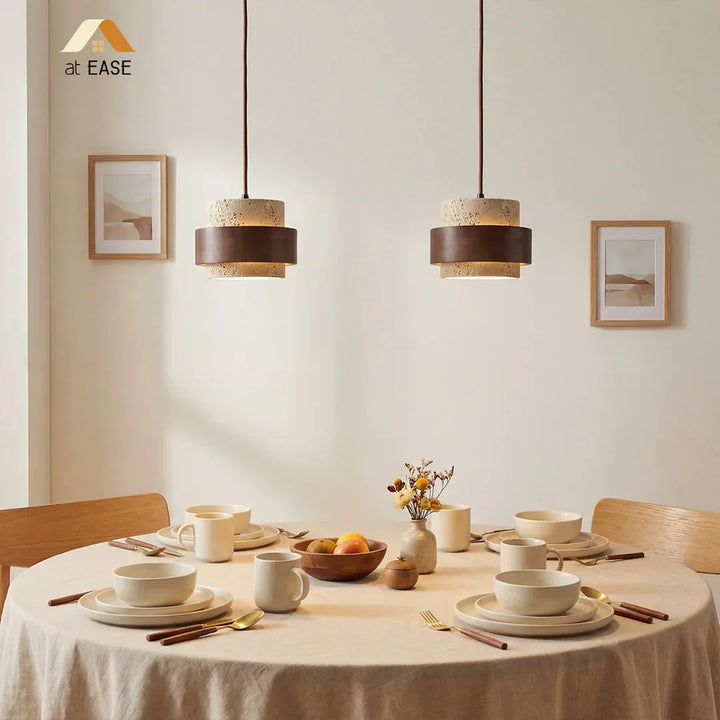 Orvina Wabi-Sabi Lampa Wisząca z Naturalnego Trawertynu w Kształcie Cylindra - Wyspa Kuchenna Japandi