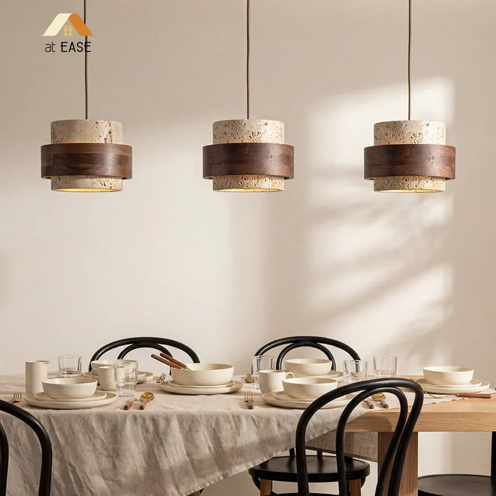 Orvina Wabi-Sabi Lampa Wisząca z Naturalnego Trawertynu w Kształcie Cylindra - Wyspa Kuchenna Japandi