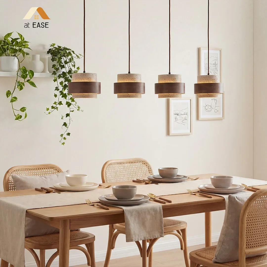 Orvina Wabi-Sabi Lampa Wisząca z Naturalnego Trawertynu w Kształcie Cylindra - Wyspa Kuchenna Japandi