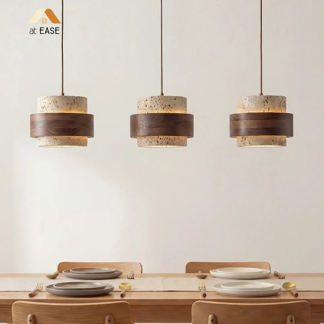 Orvina Wabi-Sabi Lampa Wisząca z Naturalnego Trawertynu w Kształcie Cylindra - Wyspa Kuchenna Japandi