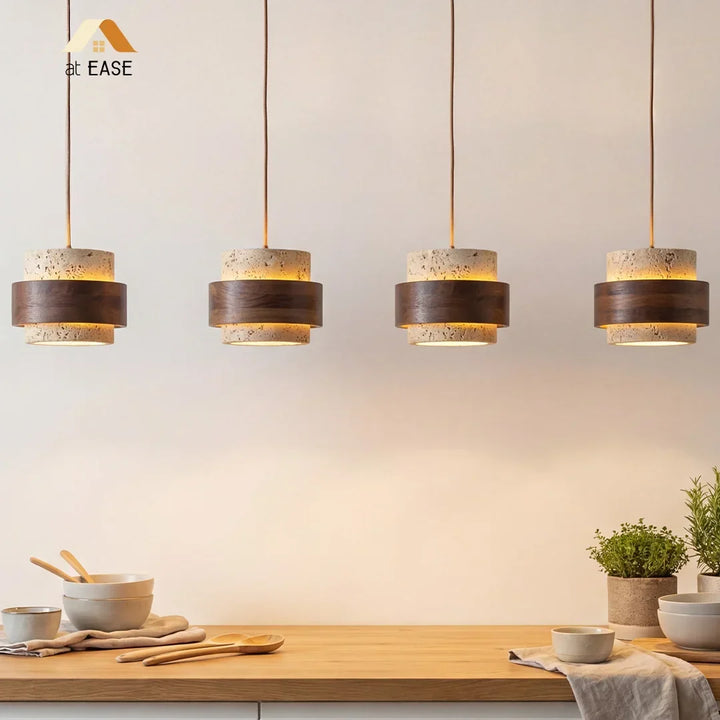 Orvina Wabi-Sabi Lampa Wisząca z Naturalnego Trawertynu w Kształcie Cylindra - Wyspa Kuchenna Japandi