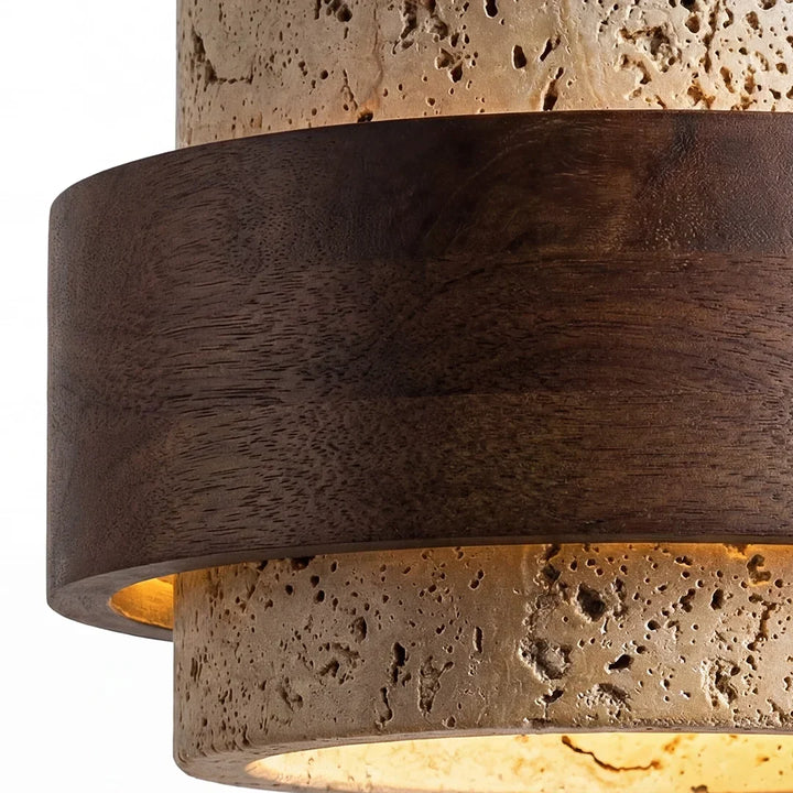 Orvina Wabi-Sabi Lampa Wisząca z Naturalnego Trawertynu w Kształcie Cylindra - Wyspa Kuchenna Japandi