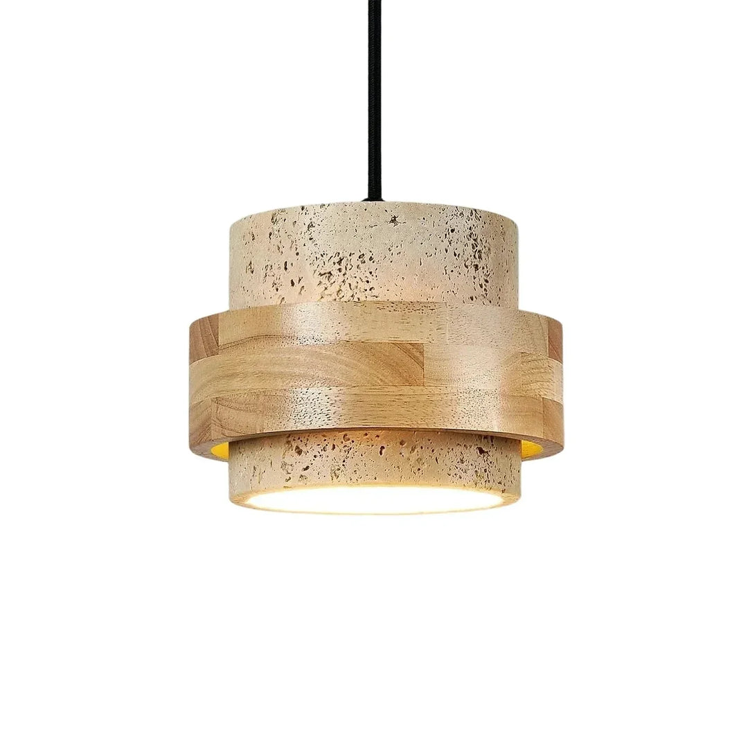 Orvina Wabi-Sabi Lampa Wisząca z Naturalnego Trawertynu w Kształcie Cylindra - Wyspa Kuchenna Japandi