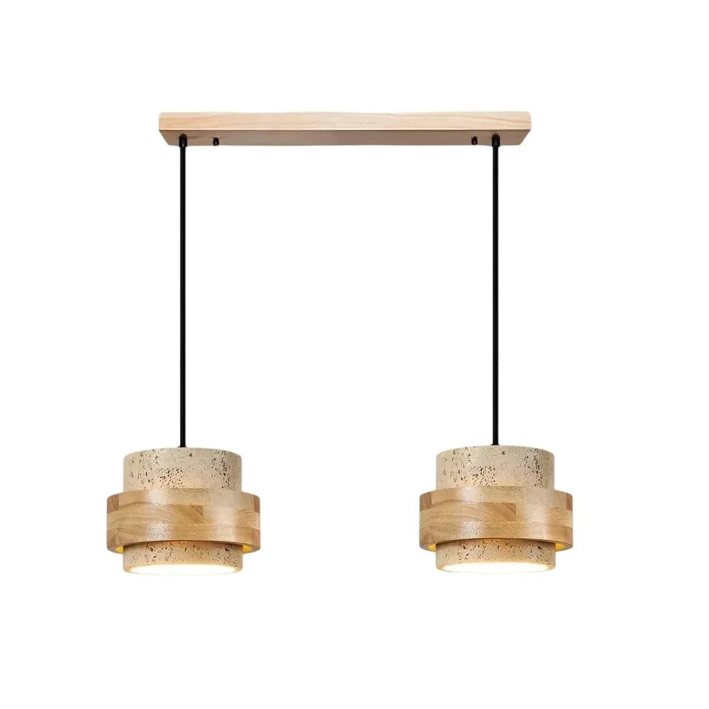 Orvina Wabi-Sabi Lampa Wisząca z Naturalnego Trawertynu w Kształcie Cylindra - Wyspa Kuchenna Japandi