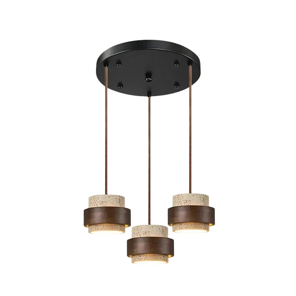 Orvina Wabi-Sabi Lampa Wisząca z Naturalnego Trawertynu w Kształcie Cylindra - Wyspa Kuchenna Japandi
