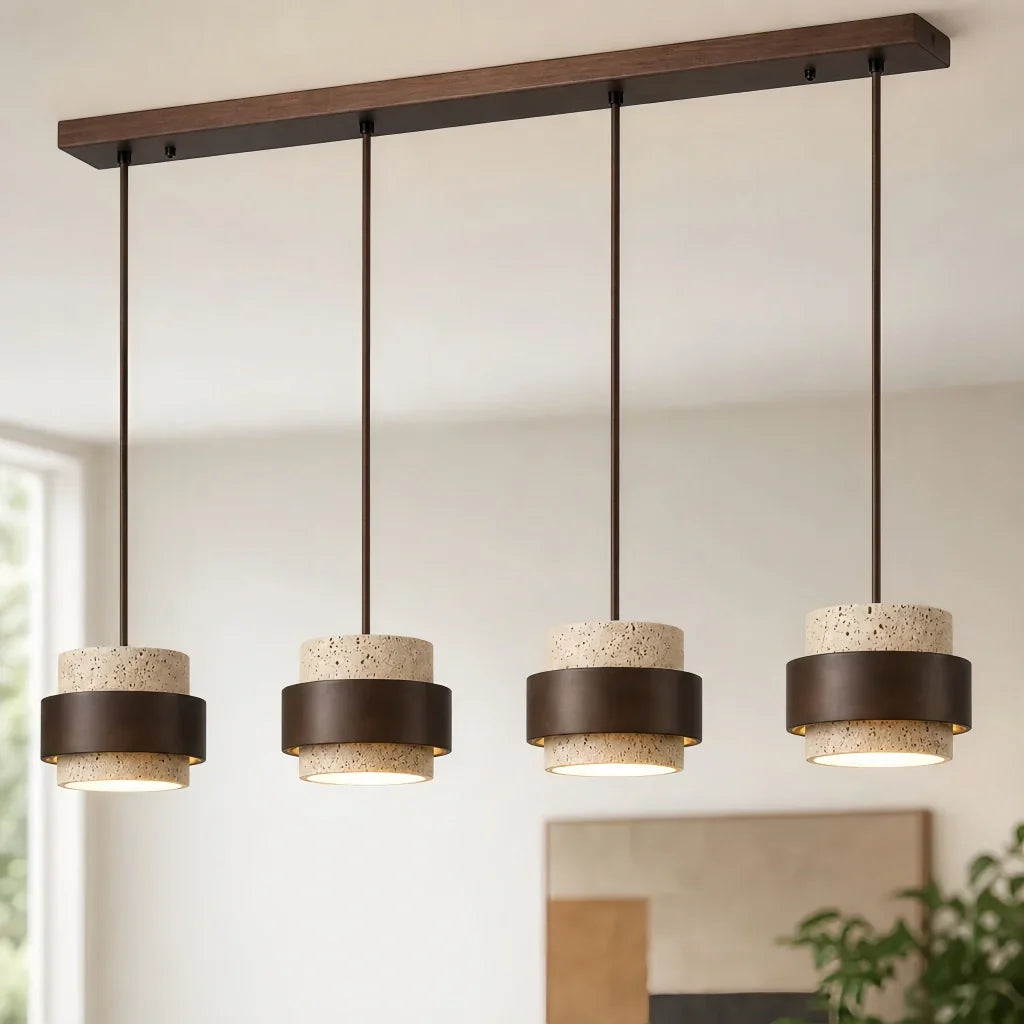 Orvina Wabi-Sabi Lampa Wisząca z Naturalnego Trawertynu w Kształcie Cylindra - Wyspa Kuchenna Japandi