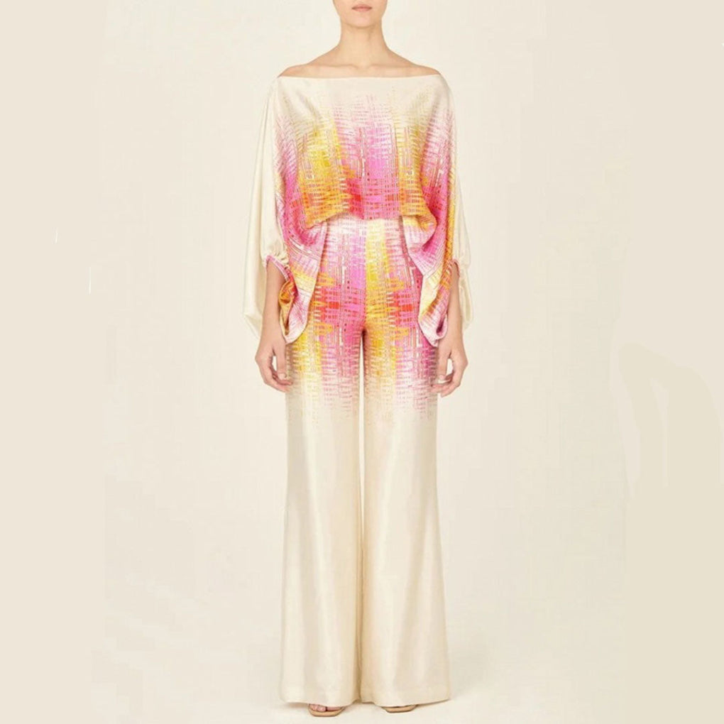 Kobiece satynowe 2-częściowe zestaw w stylu off-shoulder