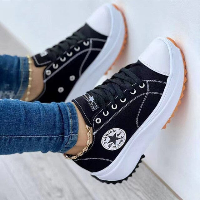 Damskie sneakersy chunky z płótna z kontrastowym bocznym paskiem