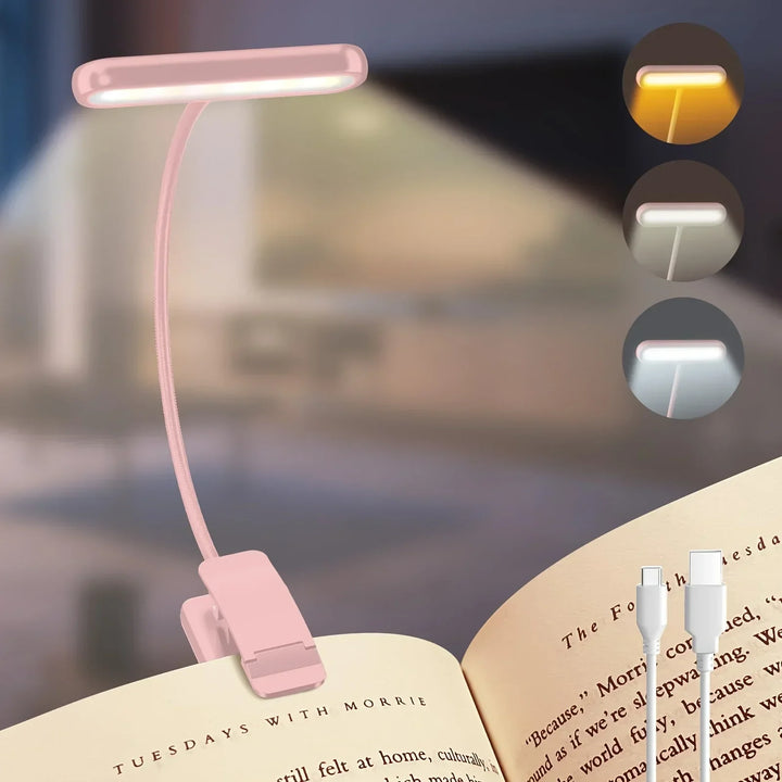 Lampka do czytania FlexiRead | Ładowana przez USB | 3 kolory światła i regulacja jasności | Klips i elastyczne ramię
