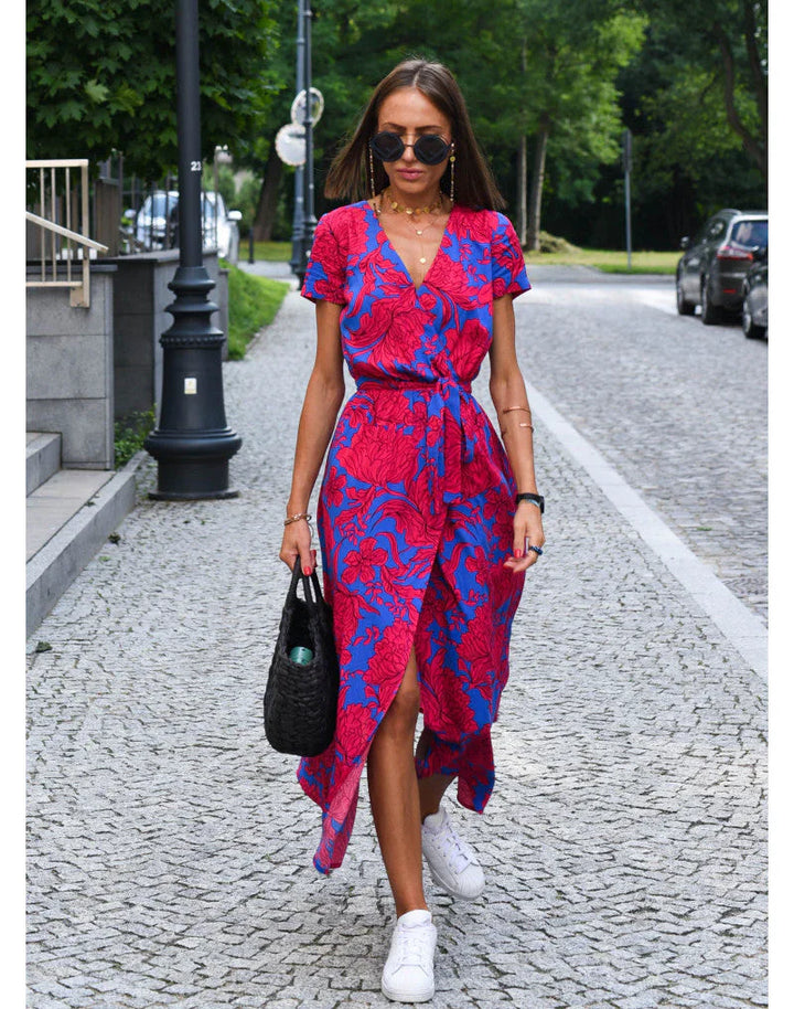 Kwiatowa Sukienka Maxi na Lato z Eleganckim Dekoltem V
