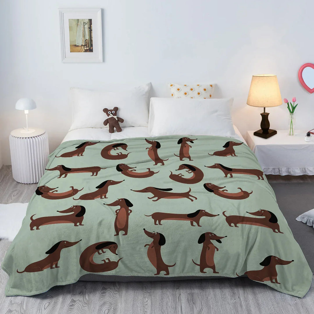 Koc polarowy DoxiDream | Miękka flanela | Nadruk jamnika | Sofa i łóżko