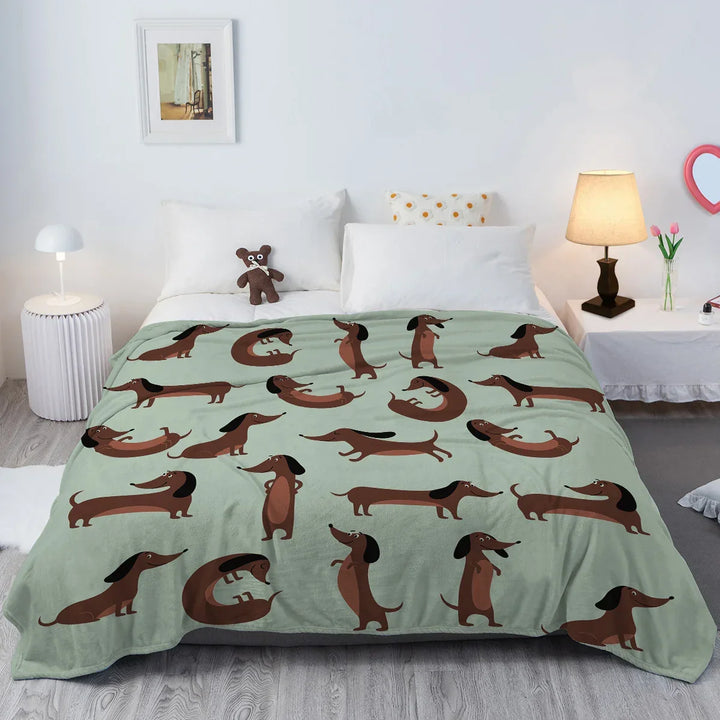 Koc polarowy DoxiDream | Miękka flanela | Nadruk jamnika | Sofa i łóżko