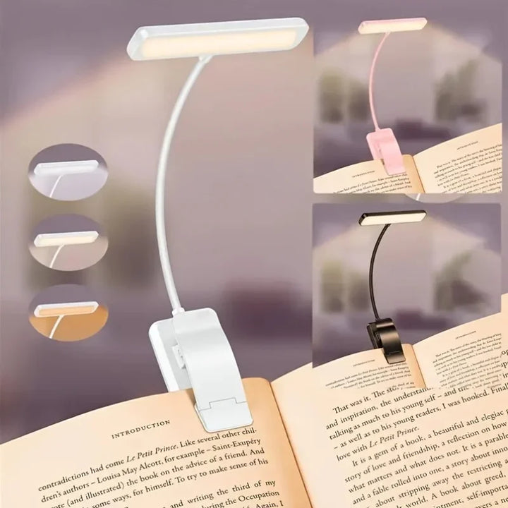 Lampka do czytania FlexiRead | Ładowana przez USB | 3 kolory światła i regulacja jasności | Klips i elastyczne ramię