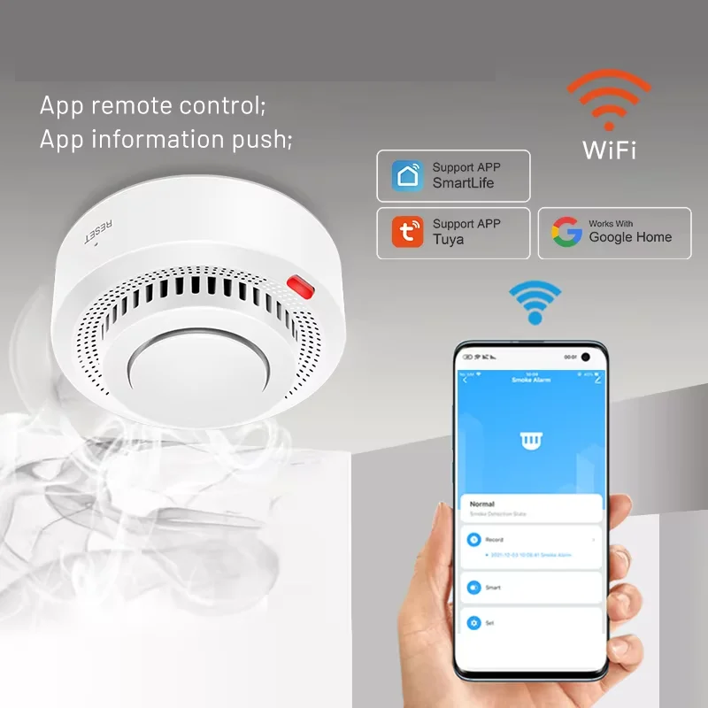 Inteligentny czujnik dymu WiFi z alarmem pożarowym 85 dB – SafeSense