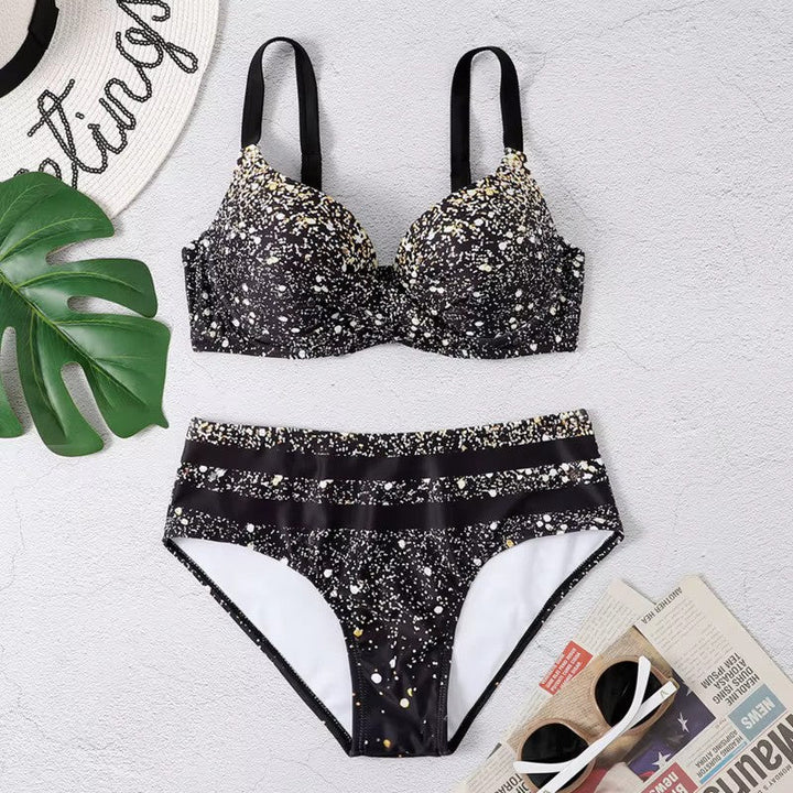 Mary - Kobiece Bikini z Wysokim Stanem Wzór Liści