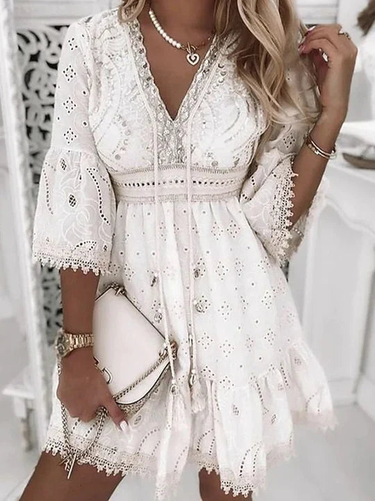 Boho Letnia Sukienka z Haftem