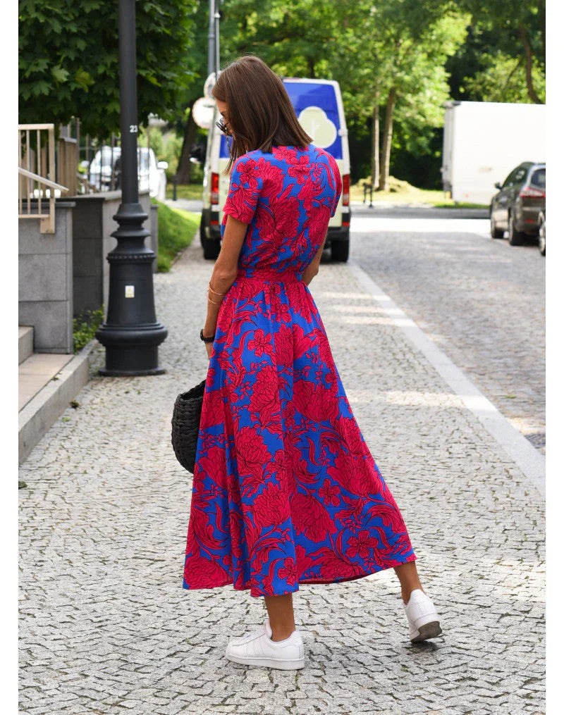 Kwiatowa Sukienka Maxi na Lato z Eleganckim Dekoltem V